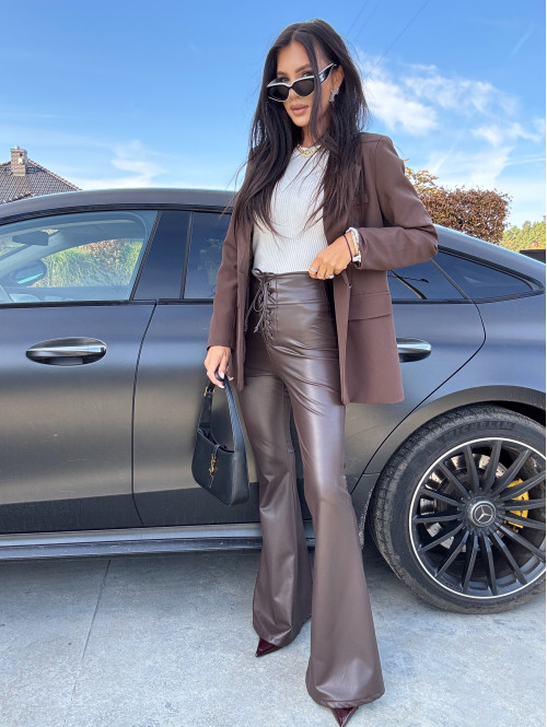 Czekoladowa marynarka zapinana na jeden guzik KORNELIA 19 - photo #51