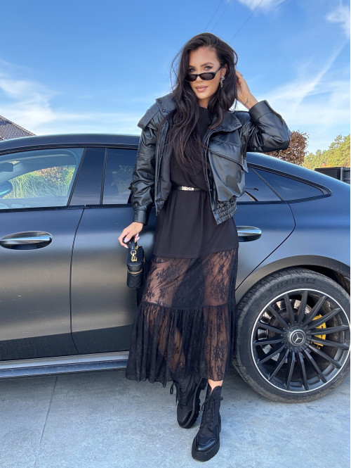 Czarna sukienka maxi oversize z koronkowym dołem i rękawami INGA 17 - photo #21