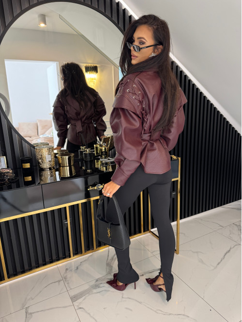 Kurtka skóra węża z wiązaniami bordowa ELKA 25 - photo #38