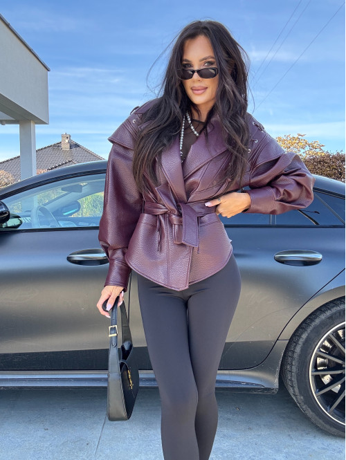 Kurtka skóra węża z wiązaniami bordowa ELKA 25 - photo #40