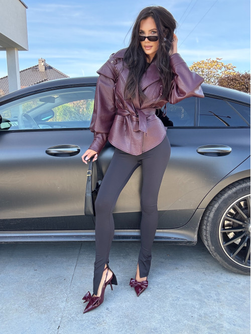 Kurtka skóra węża z wiązaniami bordowa ELKA 25 - photo #42