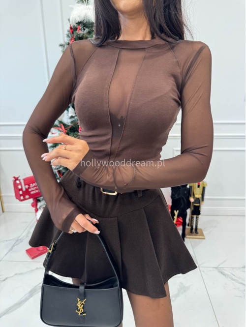 Brązowa bluzka z siateczkowym rękawem Molino 30 - photo #11