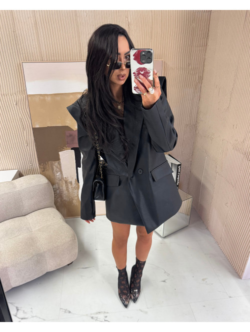 Marynarka z dwoma guzikami z eko-skóry Elegra czarna 25 - photo #14