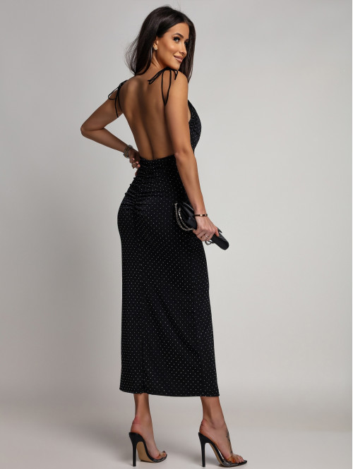 Czarna Sukienka maxi z lejącym dekoltem+odkyte plecy z cekinami SHELBY 26 - photo #0