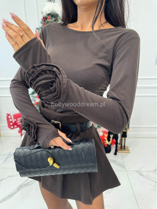 Czekoladowa bluzka z długim rękawem i różą na nadgarstku Mila 17 - photo #7