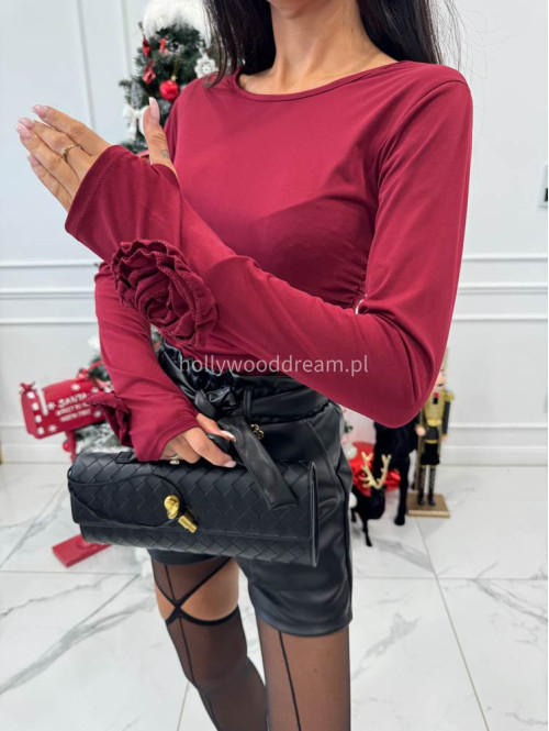 Bordowa bluzka z długim rękawem i różą na nadgarstku Mila 17 - photo #6