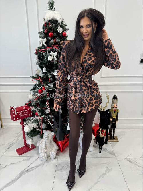 Marynarka z dwoma guzikami Elegra karmelowa w print panterki 25 - photo #27