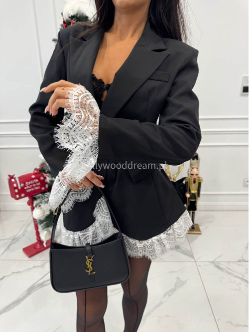 Czarna sukienka marynarka z białymi koronkowymi wstawkami NINA 17 - photo #11