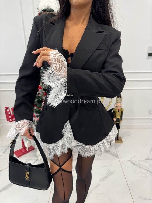 Czarna sukienka marynarka z białymi koronkowymi wstawkami NINA 17 - photo #12