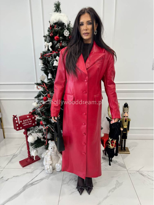 Czerwony długi płaszcz z guzikami po całości i kieszeniami ARTEMIS 25 - photo #5