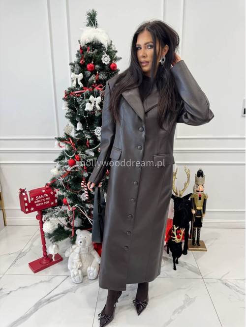 Brązowy długi płaszcz z guzikami po całości i kieszeniami ARTEMIS 25 - photo #1