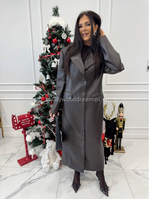 Brązowy długi płaszcz z guzikami po całości i kieszeniami ARTEMIS 25 - photo #2