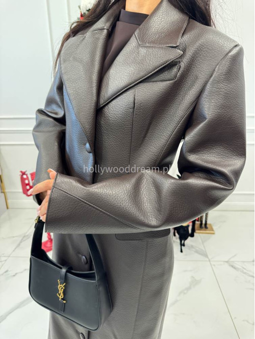 Brązowy długi płaszcz z guzikami po całości i kieszeniami ARTEMIS 25 - photo #8