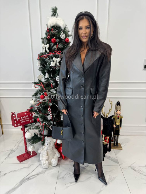 Czarny długi płaszcz z guzikami po całości i kieszeniami ARTEMIS 25 - photo #1