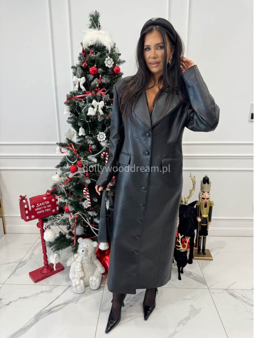 Czarny długi płaszcz z guzikami po całości i kieszeniami ARTEMIS 25 - photo #2