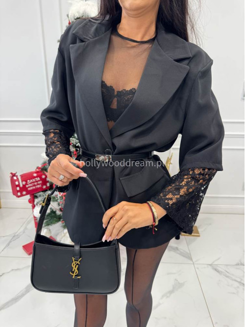 Czarna marynarka oversize z koronkowym rękawem WILLIAM 17 - photo #7