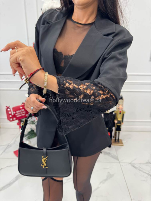 Czarna marynarka oversize z koronkowym rękawem WILLIAM 17 - photo #8