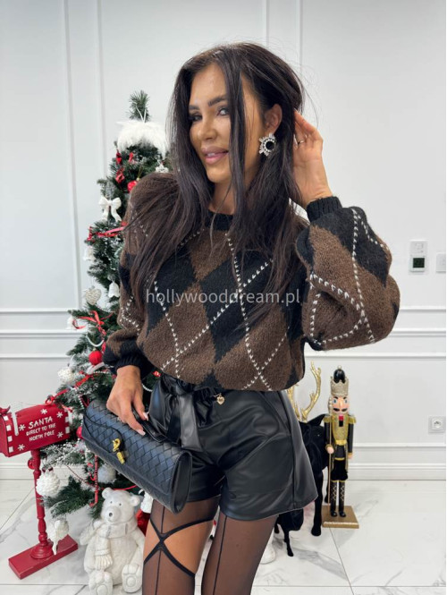 Czekoladowo-czarny sweter w małe romby FRANK 06 - photo #4