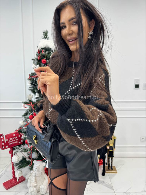 Czekoladowo-czarny sweter w małe romby FRANK 06 - photo #5