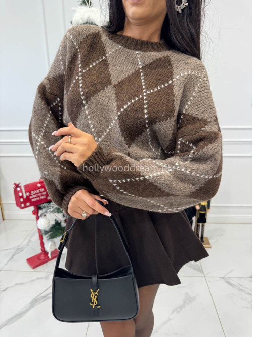 Czekoladowo-cappuccino sweter w małe romby FRANK 06 - photo #6