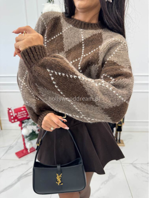 Czekoladowo-cappuccino sweter w małe romby FRANK 06 - photo #7