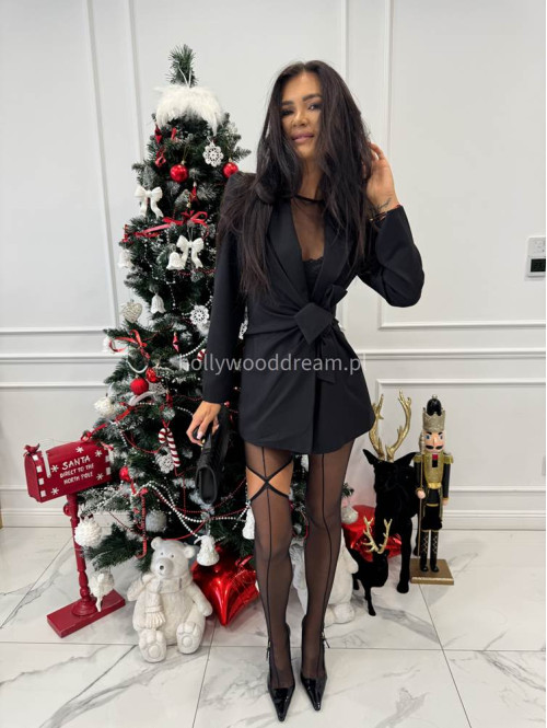 Czarna sukienko marynarka przekładana z wiązaniem LARA 19 - photo #2