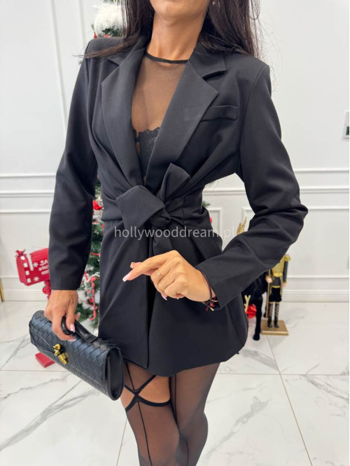 Czarna sukienko marynarka przekładana z wiązaniem LARA 19 - photo #10