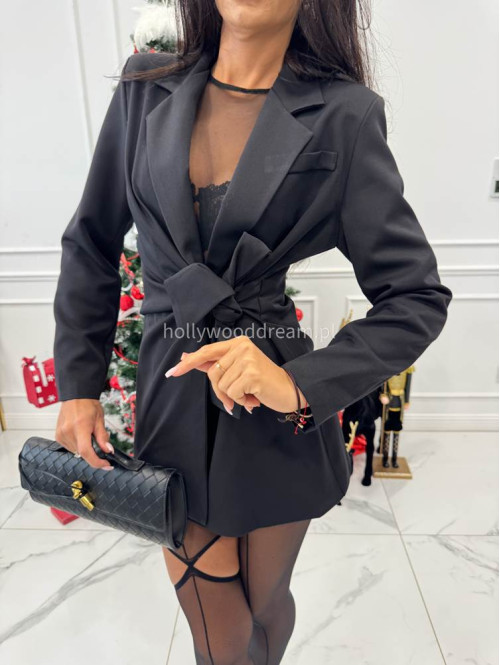 Czarna sukienko marynarka przekładana z wiązaniem LARA 19 - photo #11