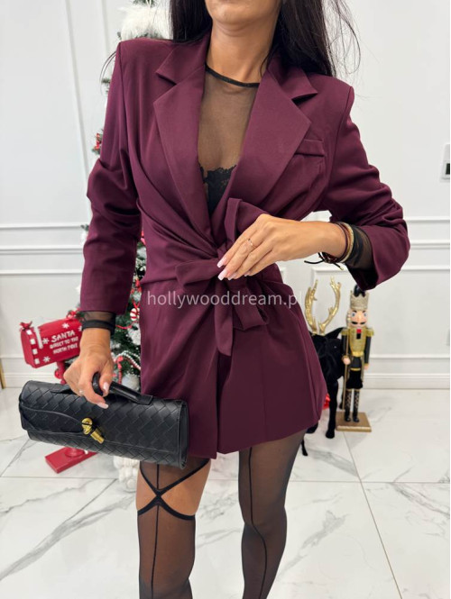 Bordowa sukienko marynarka przekładana z wiązaniem LARA 19 - photo #2