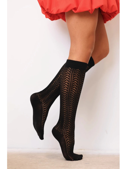Czarne długie skarpety ażurowe Oli 150