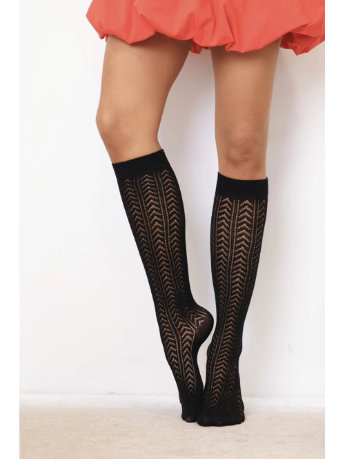 Czarne długie skarpety ażurowe Oli 150 - photo #1