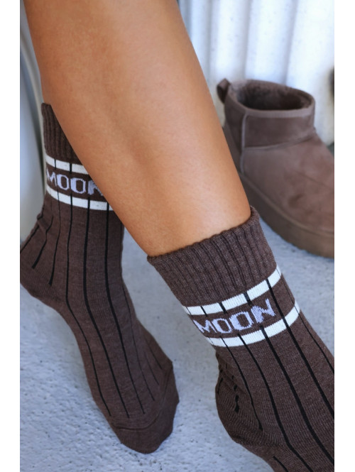 Czekoladowe Skarpety damskie z wełną Mon 150