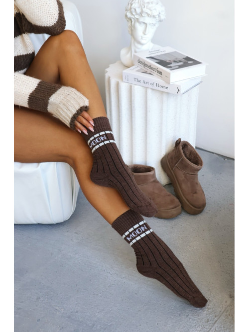 Czekoladowe Skarpety damskie z wełną Mon 150 - photo #2