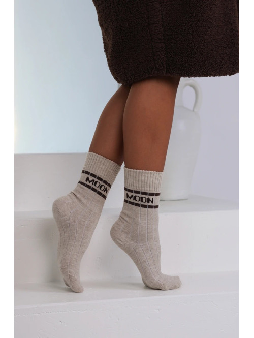 Beżowe Skarpety damskie z wełną Mon 150 - photo #2