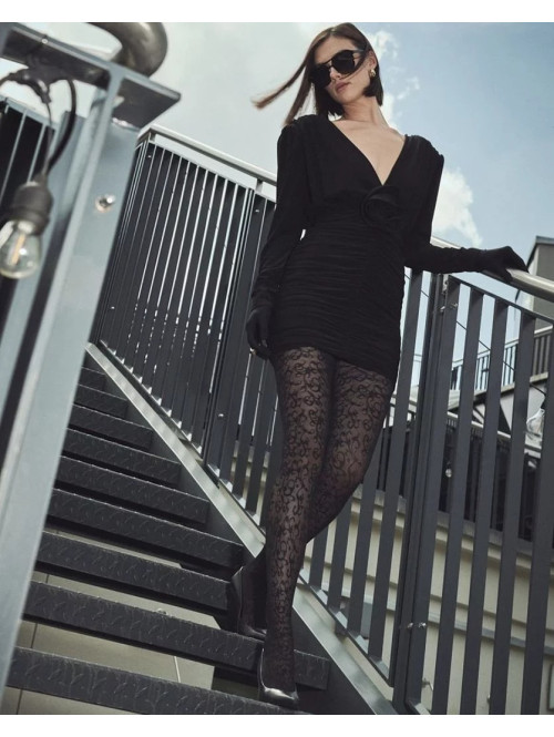 Czarne rajstopy z ornamentowym wzorem Perse - photo #2