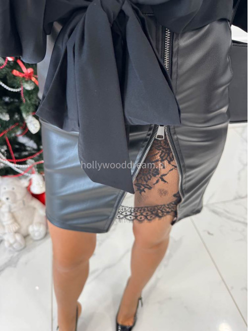 Czarna spódniczka mini z zamkiem i koronką PATI 19 - photo #7