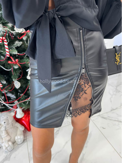 Czarna spódniczka mini z zamkiem i koronką PATI 19 - photo #8
