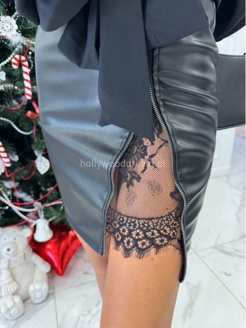 Czarna spódniczka mini z zamkiem i koronką PATI 19 - photo #9