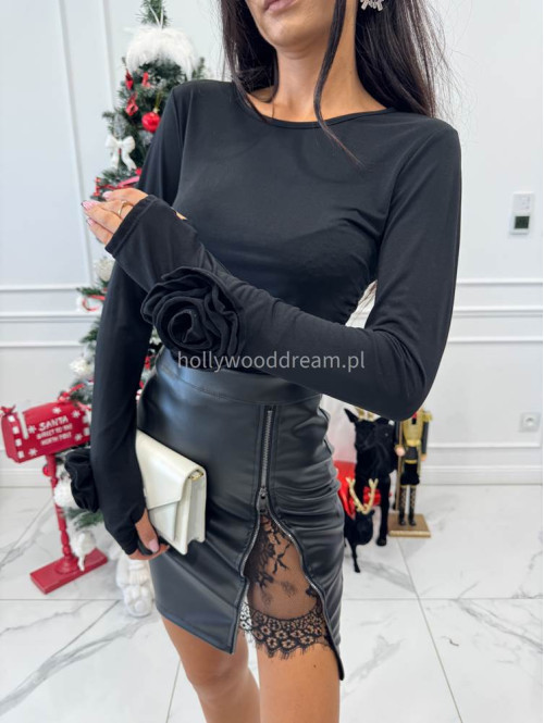 Czarna spódniczka mini z zamkiem i koronką PATI 19 - photo #16