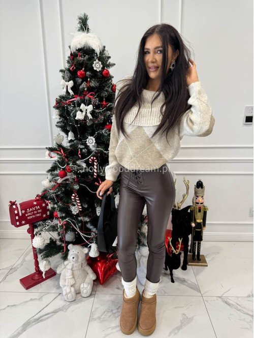 Jasno beżowo beżowy sweter hiszpanka oversize ze wzorem LEO 19 - photo #2