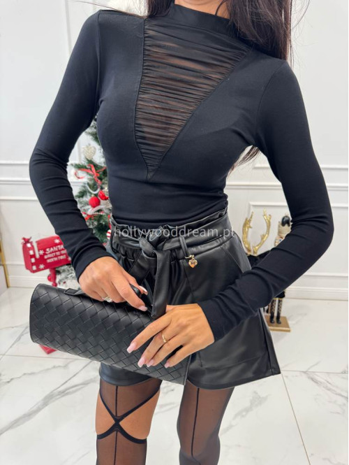 Czarne spodenki z ekoskóry z paskiem PATRIS 19 - photo #21