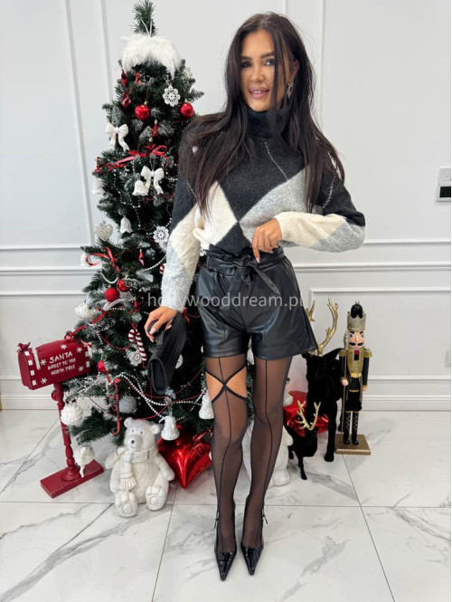 Czarne spodenki z ekoskóry z paskiem PATRIS 19 - photo #44