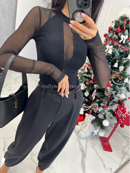 Czarne szerokie spodnie ze ściągaczami przy nogawkach ze szlufkami BARTI 19 - photo #5