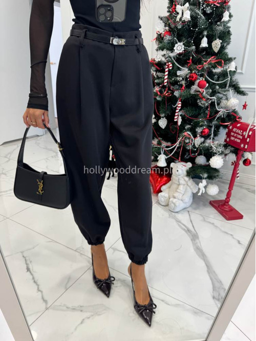 Czarne szerokie spodnie ze ściągaczami przy nogawkach ze szlufkami BARTI 19 - photo #6