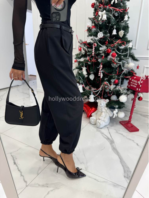 Czarne szerokie spodnie ze ściągaczami przy nogawkach ze szlufkami BARTI 19 - photo #7