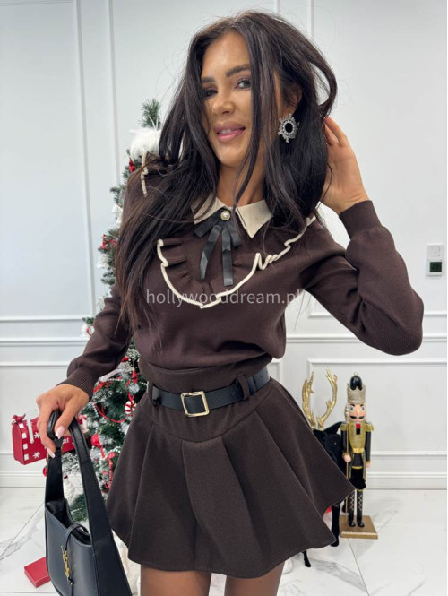 Czekoladowy sweter z broszką Alvaro 09 - photo #4