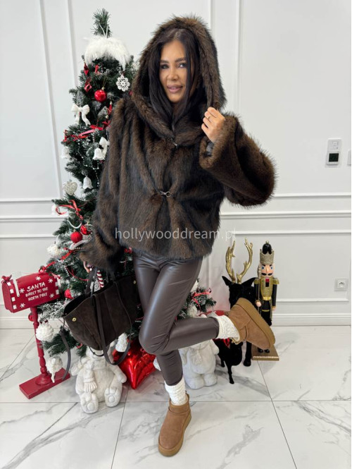Brązowo-czarne futro z kapturem eko lis Noah 69 - photo #1