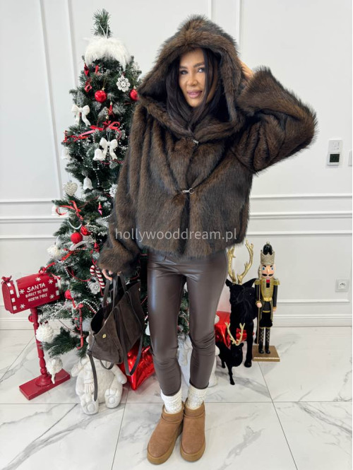 Brązowo-czarne futro z kapturem eko lis Noah 69 - photo #4