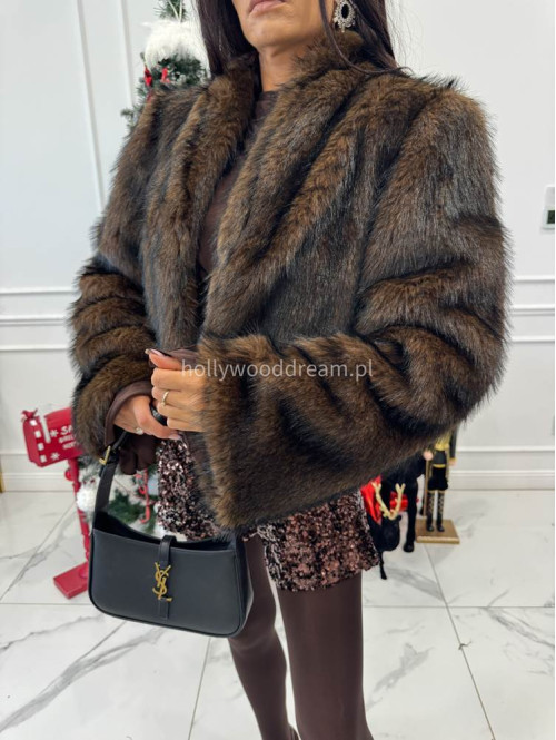 Brązowo-czarne futro krótkie eko lis Justin 69 - photo #1