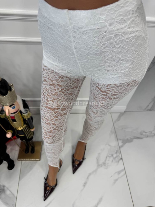 Kremowe legginsy koronkowe z zapiętką Lisa 17 - photo #4